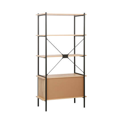 Retro 4 Raflı Sürgü Kapaklı Metal Kitaplık - Ceviz/Siyah 80x163x40 cm - 7