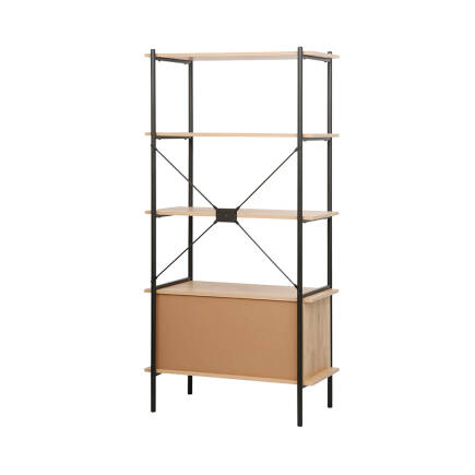 Retro 4 Raflı Sürgü Kapaklı Metal Kitaplık - Ceviz/Siyah 80x163x40 cm - 8