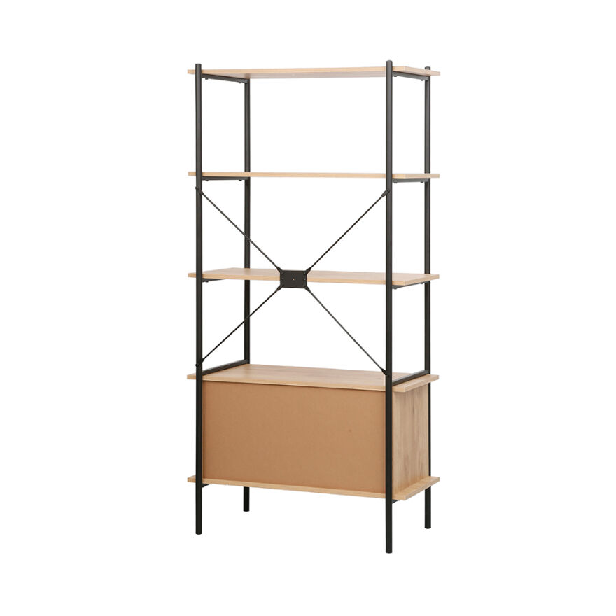 Retro 4 Raflı Sürgü Kapaklı Metal Kitaplık - Ceviz/Siyah 80x163x40 cm - 8