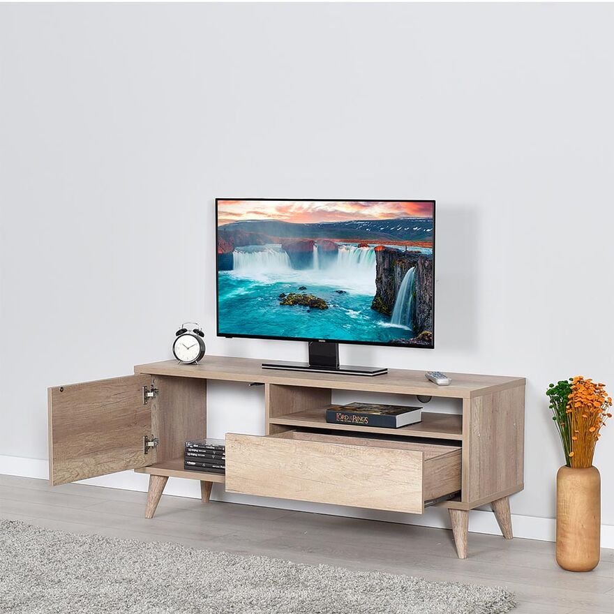Retro Çekmeceli Tv Sehpası - Açık Ceviz (Tori) 120x50x40 cm (GxYxD) - 7