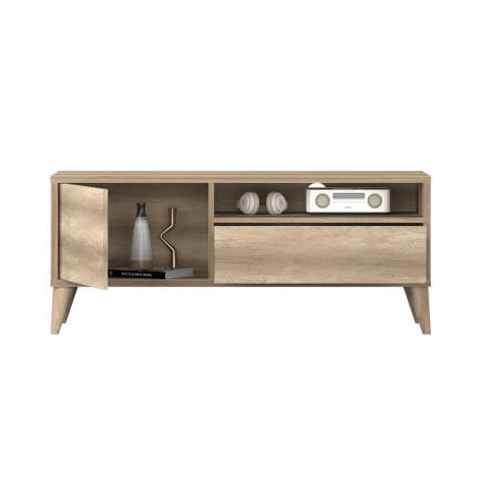 Retro Çekmeceli Tv Sehpası - Açık Ceviz (Tori) 120x50x40 cm (GxYxD) - 3