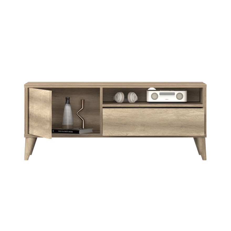 Retro Çekmeceli Tv Sehpası - Açık Ceviz (Tori) 120x50x40 cm (GxYxD) - 3