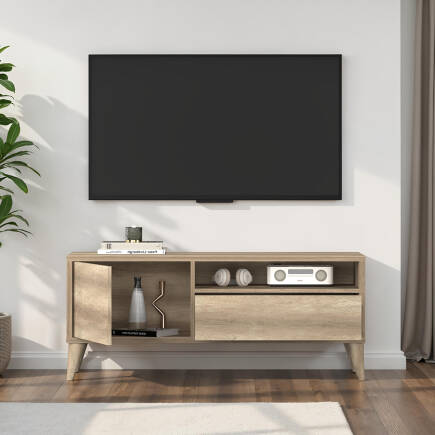 Retro Çekmeceli Tv Sehpası - Açık Ceviz (Tori) 120x50x40 cm (GxYxD) - Adore Mobilya (1)
