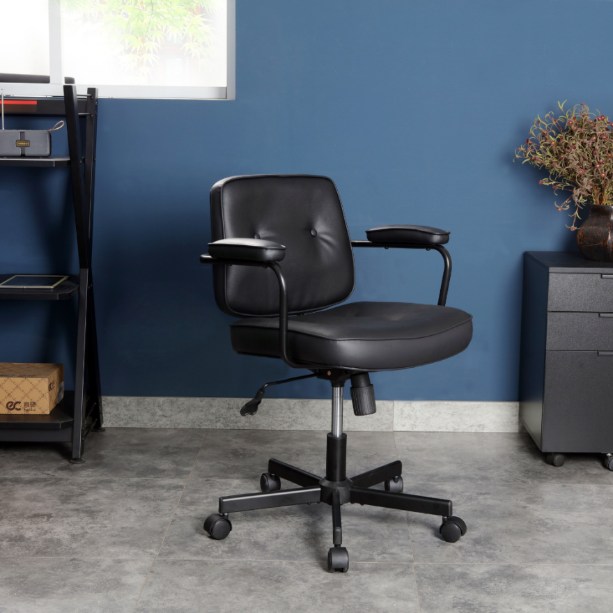 Retro Ofis ve Çalışma Sandalyesi S.Deri - Siyah 63x58-61x71 cm - 4