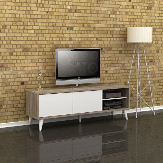 Retro Wide Slide TV Sehpası-Latte-Soft Beyaz 150x50x40 cm (GxYxD) - 2