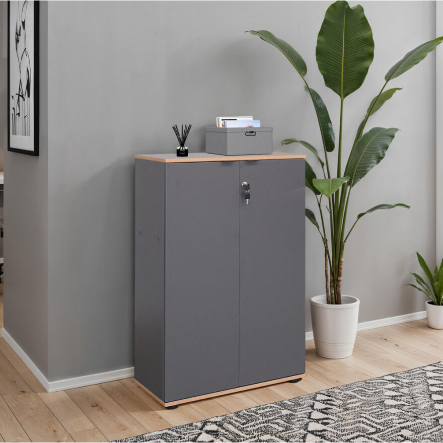 Rio 3 Raflı Kapaklı Kitaplık-Antrasit-Kontra 72x109x34 cm (GxYxD) - 6