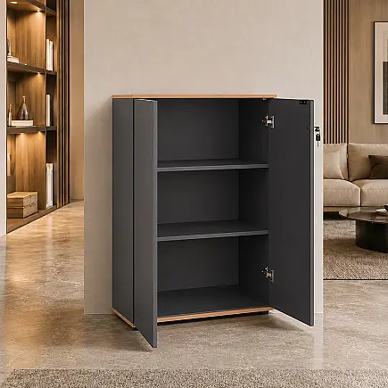 Rio 3 Raflı Kapaklı Kitaplık-Antrasit-Kontra 72x109x34 cm (GxYxD) (1)