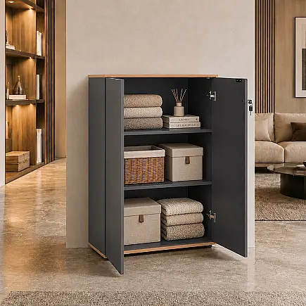 Rio 3 Raflı Kapaklı Kitaplık-Antrasit-Kontra 72x109x34 cm (GxYxD) - 3