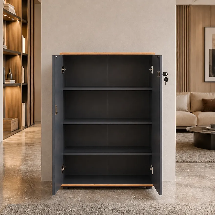 Rio 3 Raflı Kapaklı Kitaplık-Antrasit-Kontra 72x109x34 cm (GxYxD) - 5
