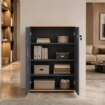 Rio 3 Raflı Kapaklı Kitaplık-Antrasit-Kontra 72x109x34 cm (GxYxD) - 6
