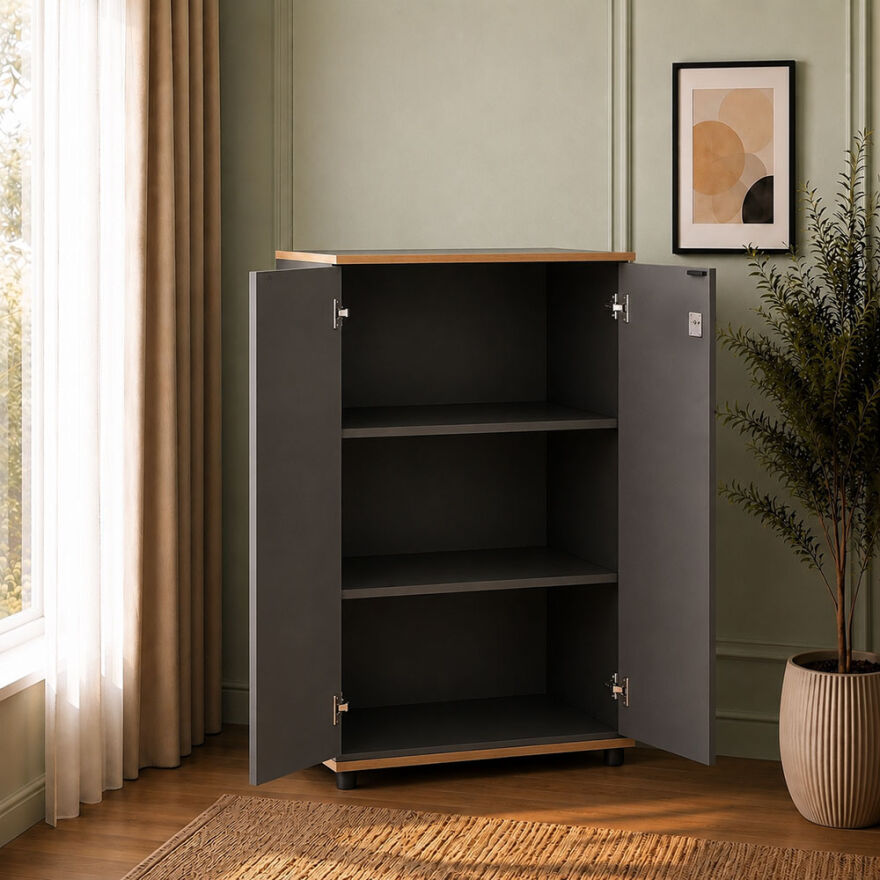 Rio 3 Raflı Kapaklı Kitaplık-Antrasit-Kontra 72x109x34 cm (GxYxD) - 2