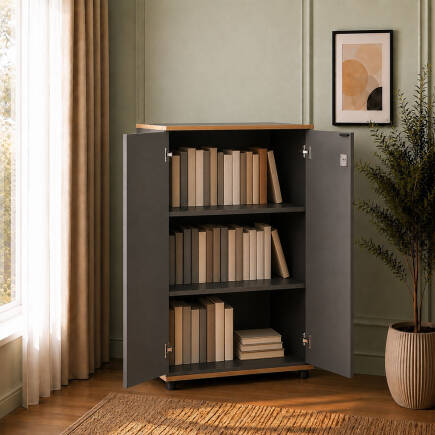 Rio 3 Raflı Kapaklı Kitaplık-Antrasit-Kontra 72x109x34 cm (GxYxD) - 3