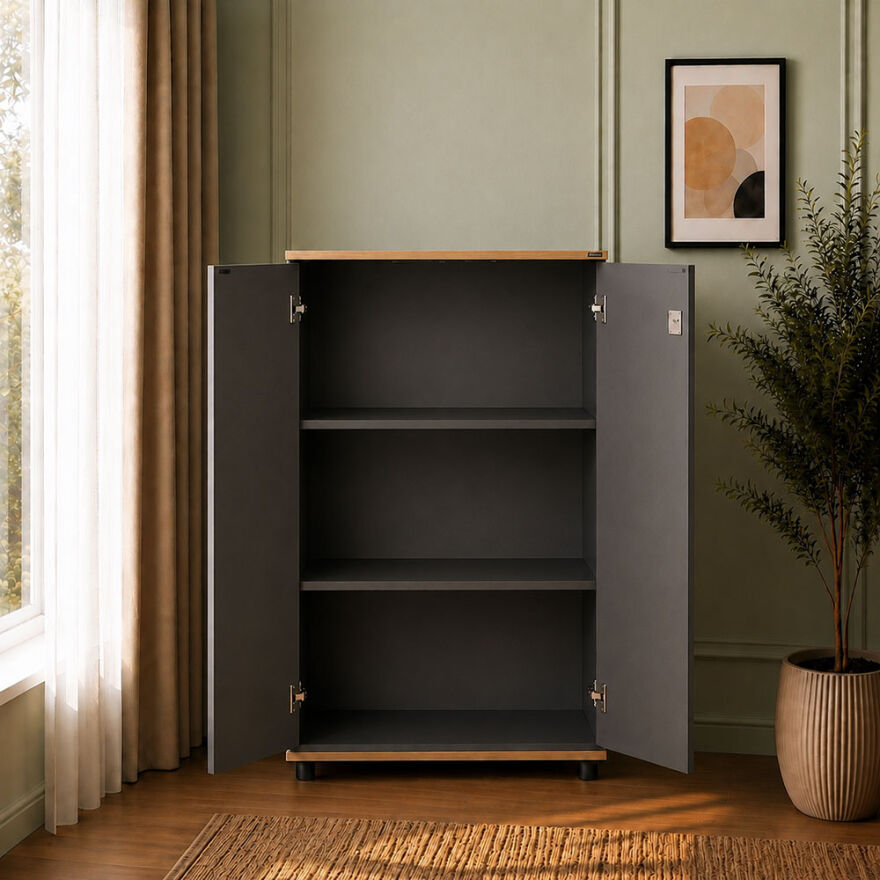 Rio 3 Raflı Kapaklı Kitaplık-Antrasit-Kontra 72x109x34 cm (GxYxD) - 5