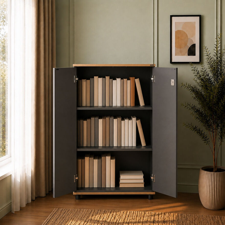 Rio 3 Raflı Kapaklı Kitaplık-Antrasit-Kontra 72x109x34 cm (GxYxD) - 6