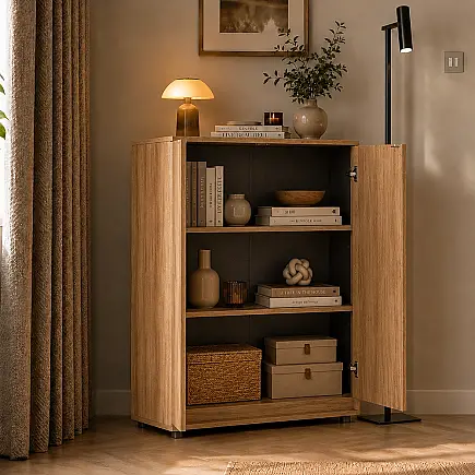 Rio 3 Raflı Kapaklı Kitaplık - Florida Meşe 72x109x34 cm (1)