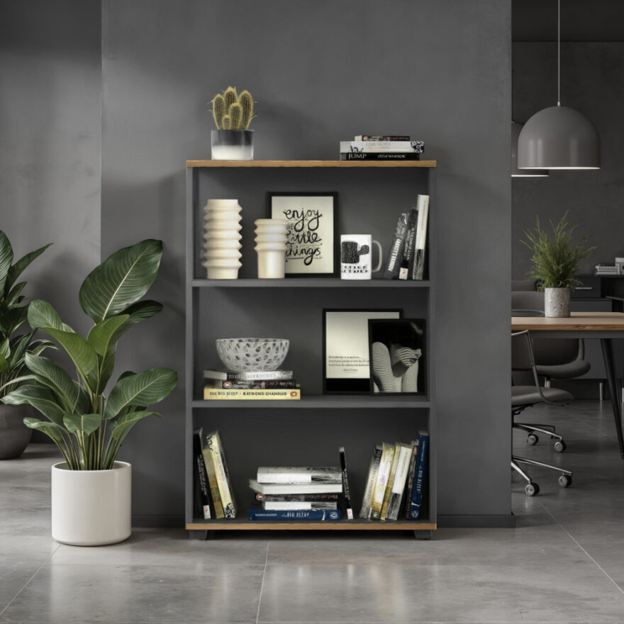 Rio 3 Raflı Kitaplık - Antrasit/Kontra 72x109x34 cm - 1