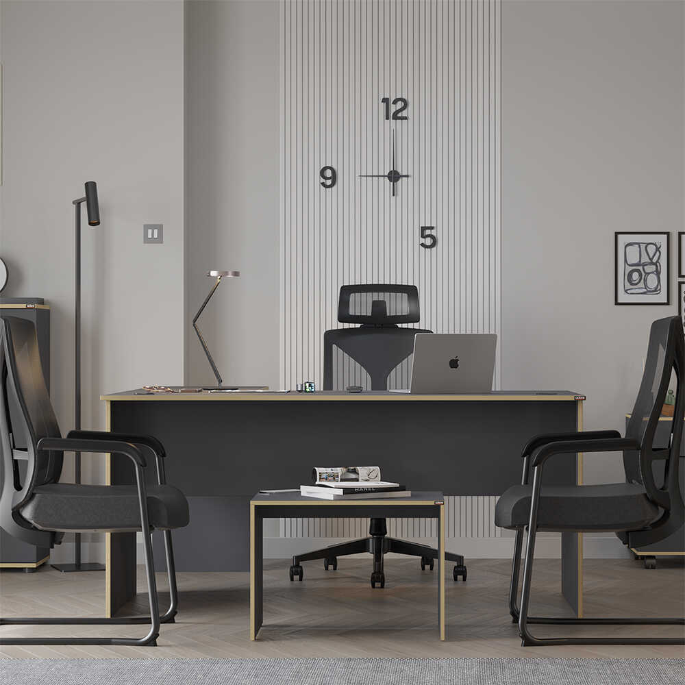 Rio L Ofis Masası - Antrasit/Kontra 160x75x144 cm (GxYxD) - Adore Mobilya