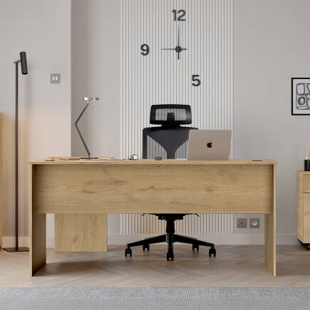 Rio L Ofis Masası - Florida Meşe 160x75x144 cm - Adore Mobilya
