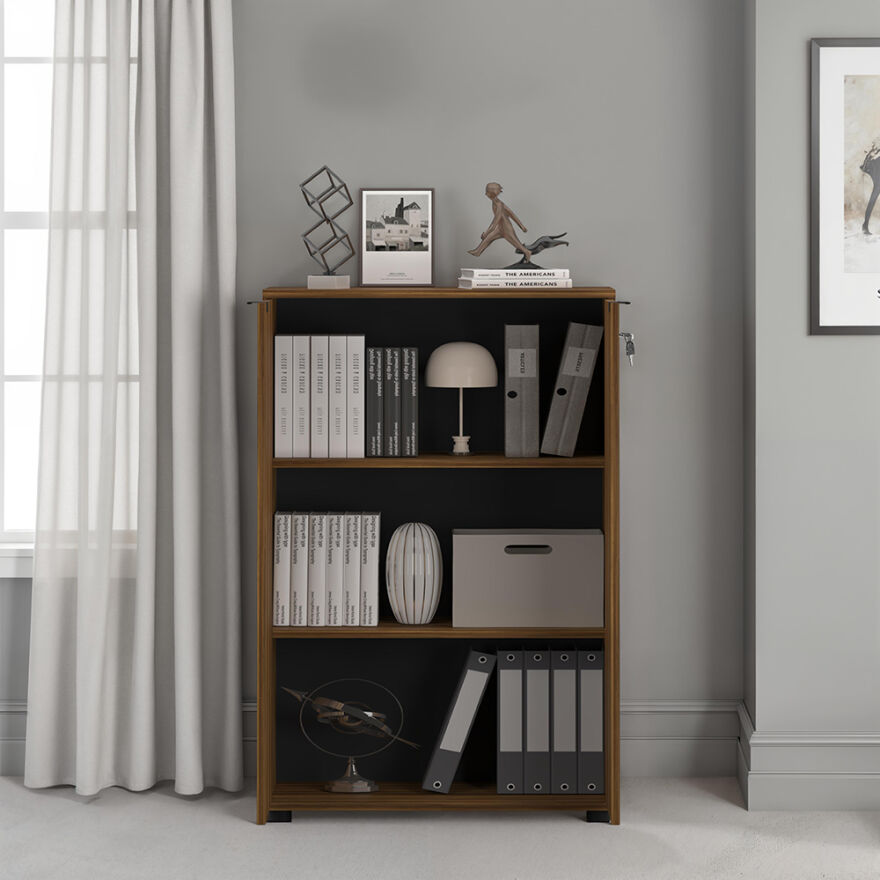 Rio 3 Raflı Kapaklı Kitaplık-Koyu Ceviz(Oslo Ceviz) 72x109x34 cm (GxYxD) - 10