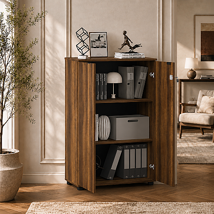 Rio 3 Raflı Kapaklı Kitaplık-Koyu Ceviz(Oslo Ceviz) 72x109x34 cm (GxYxD) (1)