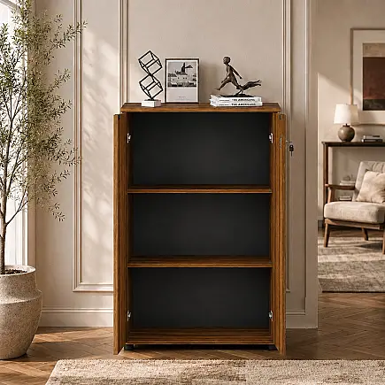 Rio 3 Raflı Kapaklı Kitaplık-Koyu Ceviz(Oslo Ceviz) 72x109x34 cm (GxYxD) (1)