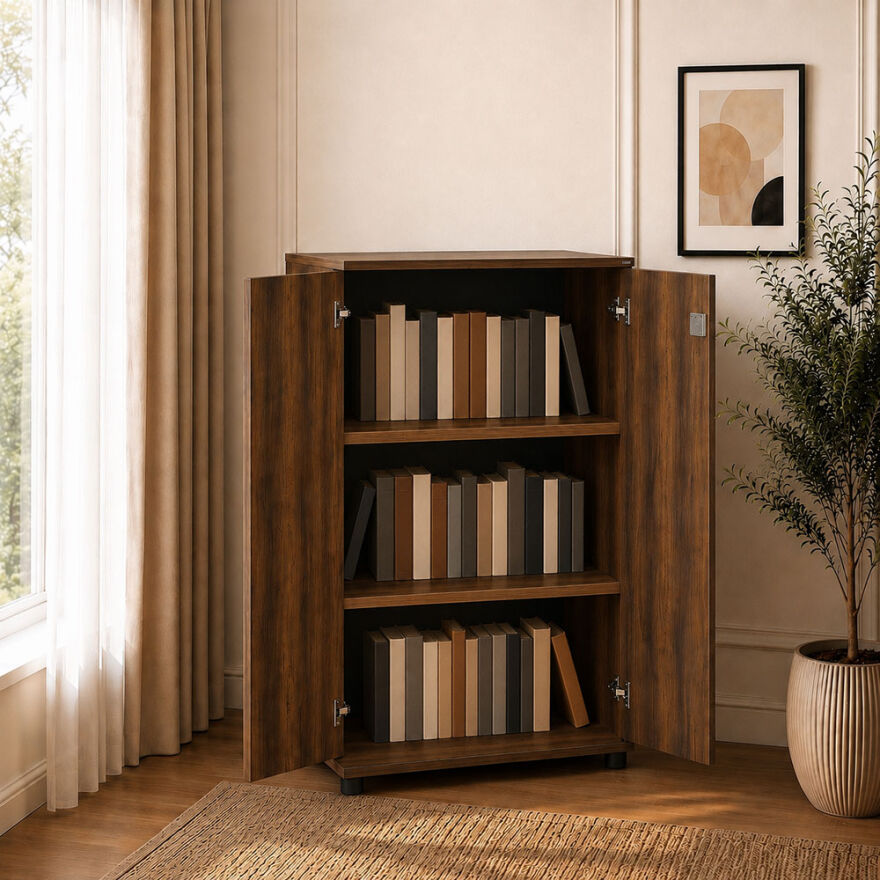 Rio 3 Raflı Kapaklı Kitaplık-Koyu Ceviz(Oslo Ceviz) 72x109x34 cm (GxYxD) - 3