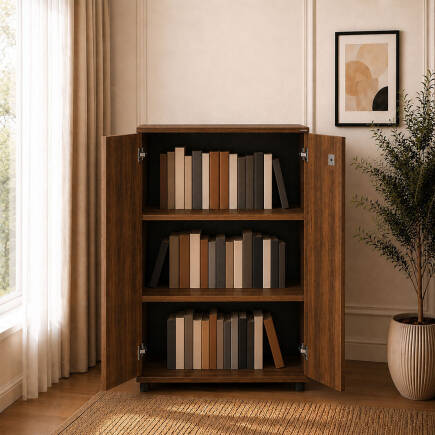 Rio 3 Raflı Kapaklı Kitaplık-Koyu Ceviz(Oslo Ceviz) 72x109x34 cm (GxYxD) - 6