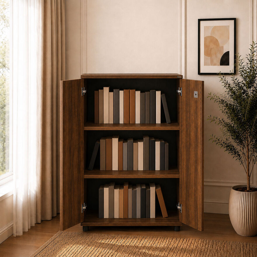 Rio 3 Raflı Kapaklı Kitaplık-Koyu Ceviz(Oslo Ceviz) 72x109x34 cm (GxYxD) - 6
