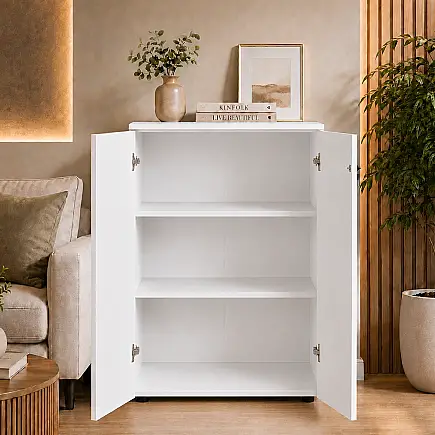 Rio 3 Raflı Kapaklı Kitaplık - Diamond Beyaz 72x109x34 cm - 2