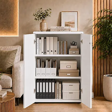 Rio 3 Raflı Kapaklı Kitaplık - Diamond Beyaz 72x109x34 cm - 3