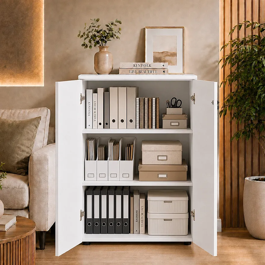 Rio 3 Raflı Kapaklı Kitaplık - Diamond Beyaz 72x109x34 cm - 3
