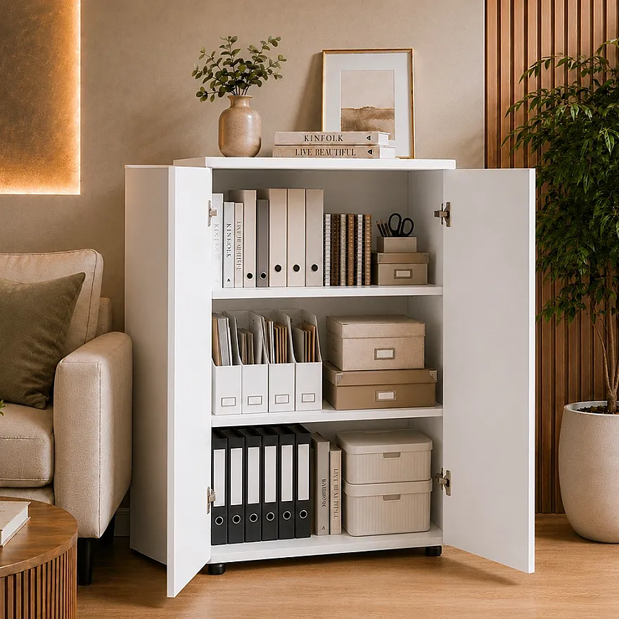 Rio 3 Raflı Kapaklı Kitaplık - Diamond Beyaz 72x109x34 cm - 4