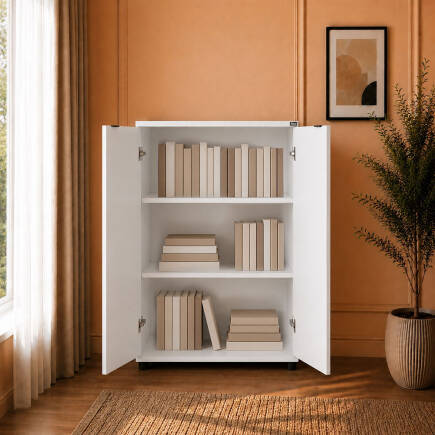 Rio 3 Raflı Kapaklı Kitaplık - Diamond Beyaz 72x109x34 cm - 6
