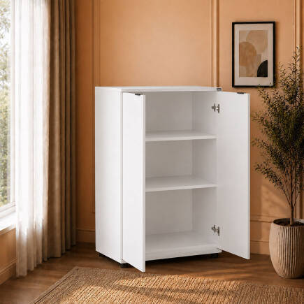 Rio 3 Raflı Kapaklı Kitaplık - Diamond Beyaz 72x109x34 cm (1)