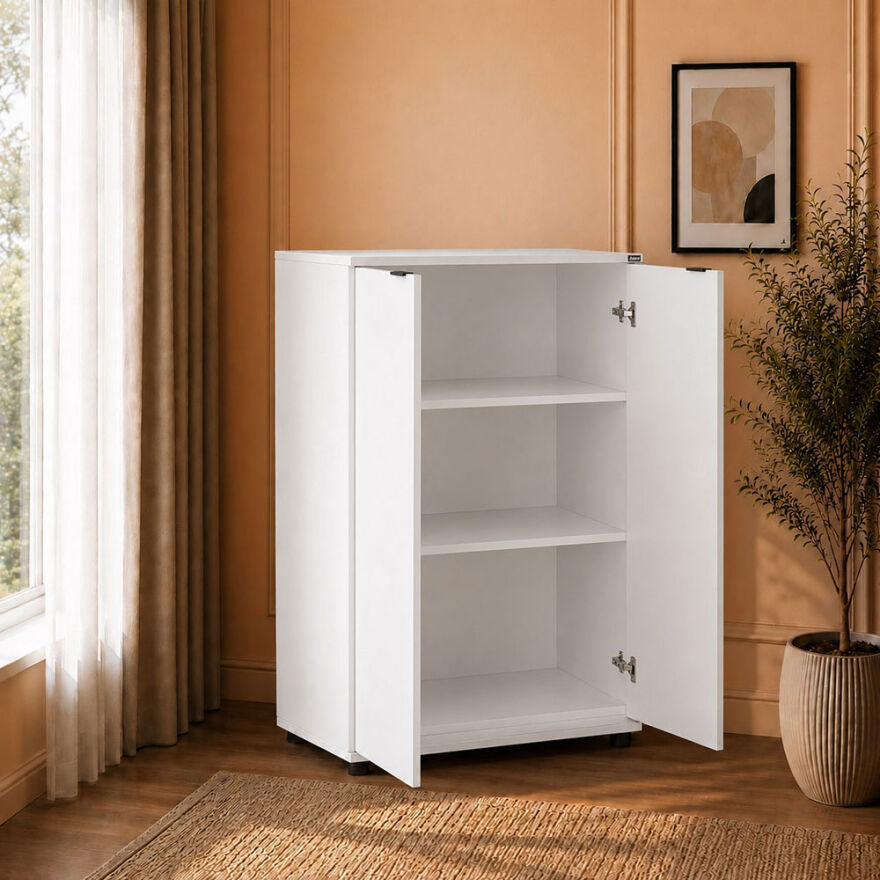 Rio 3 Raflı Kapaklı Kitaplık - Diamond Beyaz 72x109x34 cm - 2