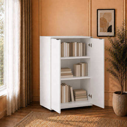 Rio 3 Raflı Kapaklı Kitaplık - Diamond Beyaz 72x109x34 cm - 3