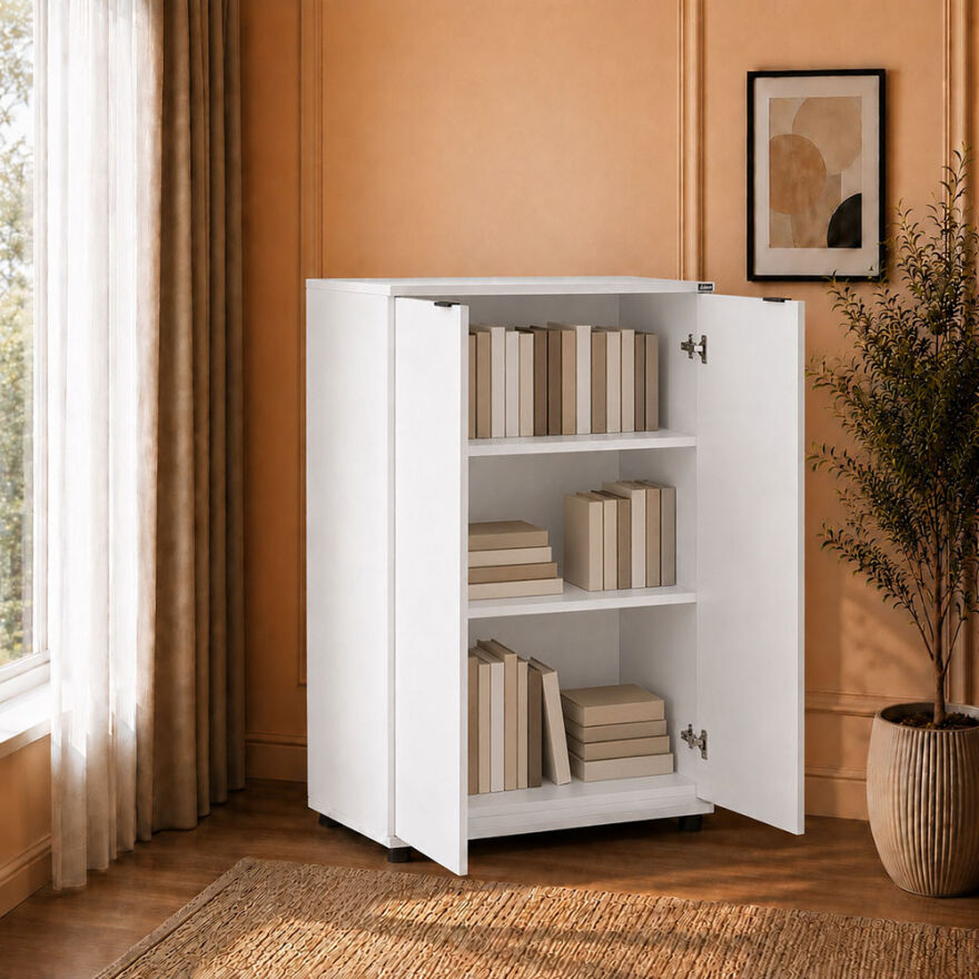 Rio 3 Raflı Kapaklı Kitaplık - Diamond Beyaz 72x109x34 cm - 3