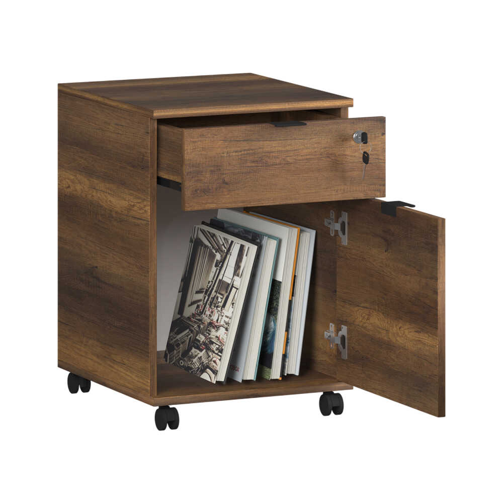 Rio Kilitli Çekmeceli Keson-Koyu Ceviz (Oslo Ceviz) 41x61x45 cm (GxYxD) - Adore Mobilya (1)