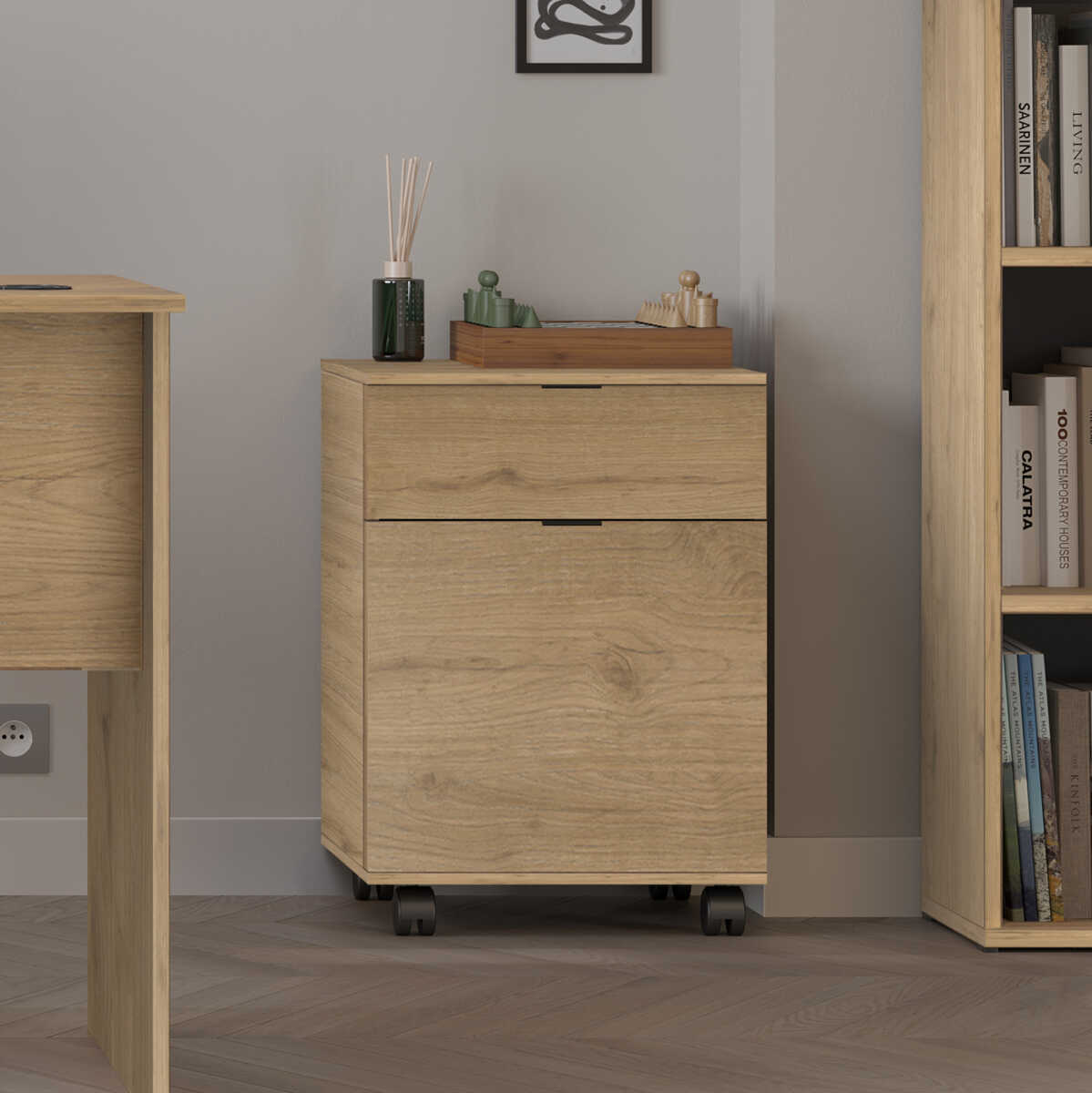 Rio Ofis Kilitli Çekmeceli Keson - Florida Meşe 41x61x45 cm - Adore Mobilya