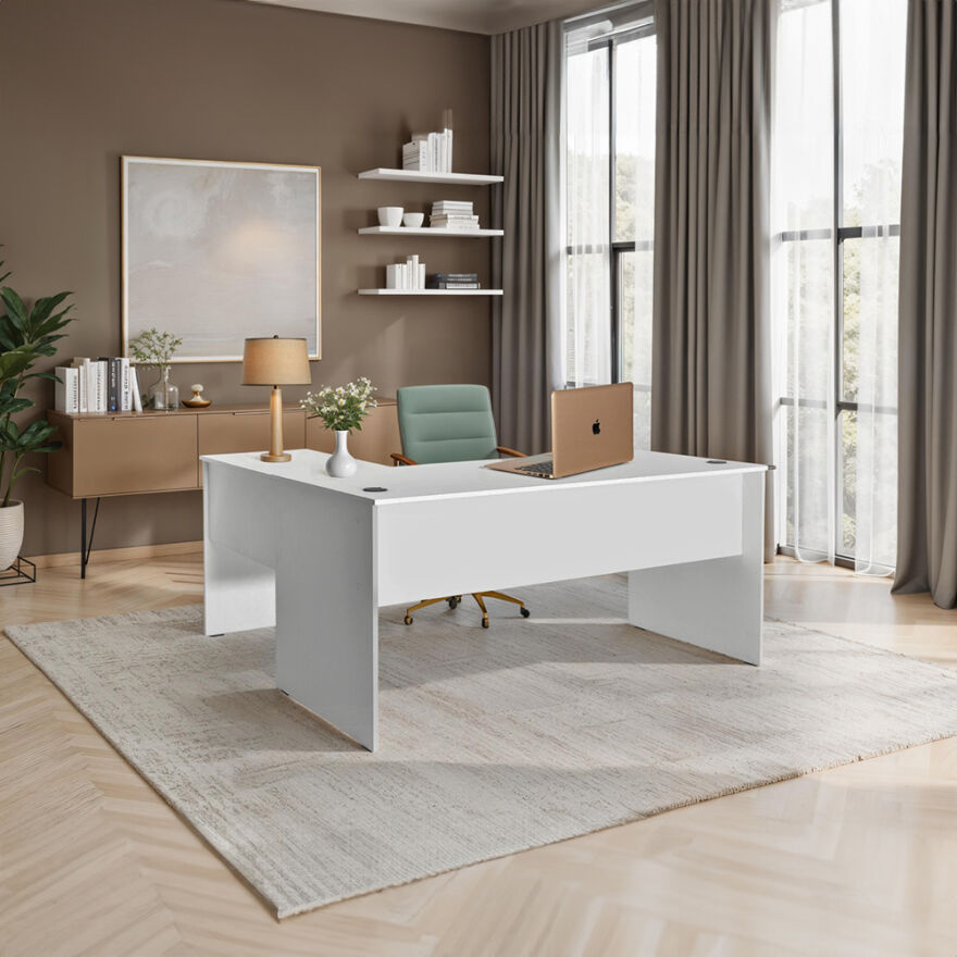 Rio L Ofis Masası - Mat Lake Beyaz 160x75x144 cm (GxYxD) - 1