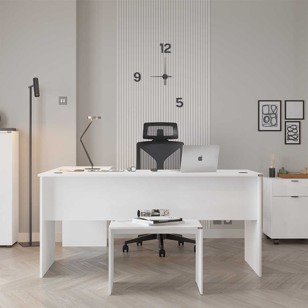 Rio L Ofis Masası - Mat Lake Beyaz 160x75x144 cm (GxYxD)