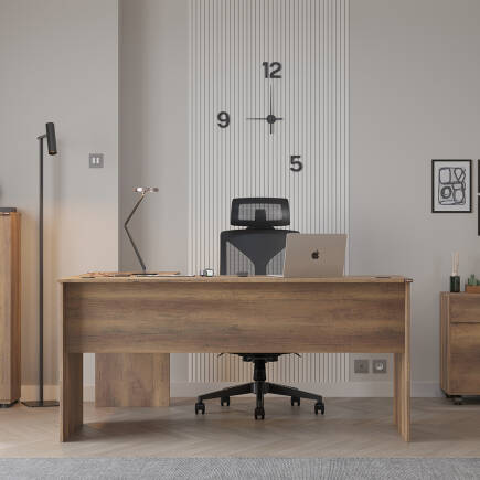 Rio L Ofis Masası - Koyu Ceviz (Oslo Ceviz) 160x75x144 cm (GxYxD) - Adore Mobilya
