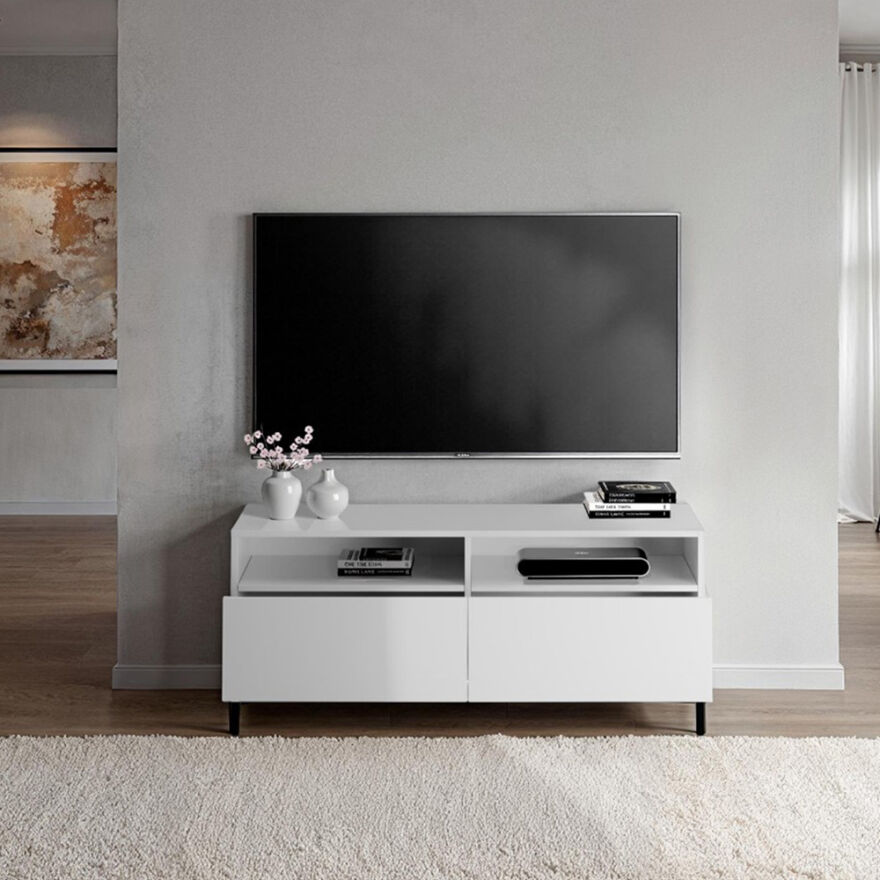 Roma Çekmeceli Tv Ünitesi-Mat Lake Beyaz 120x53x43 cm - 1