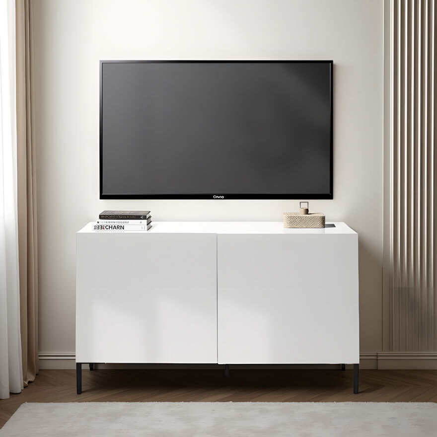 Roma 2 Kapaklı Modüler Tv Ünitesi - Mat Lake Beyaz 120x70x43 cm (GxYxD) - 1