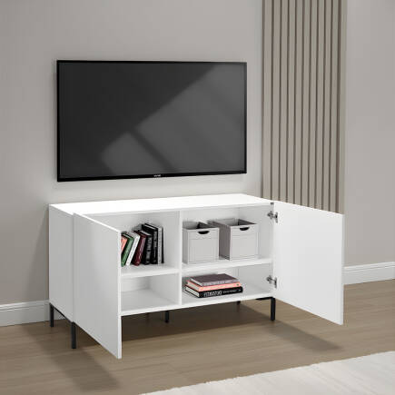 Roma 2 Kapaklı Modüler Tv Ünitesi - Mat Lake Beyaz 120x70x43 cm (GxYxD) - 9