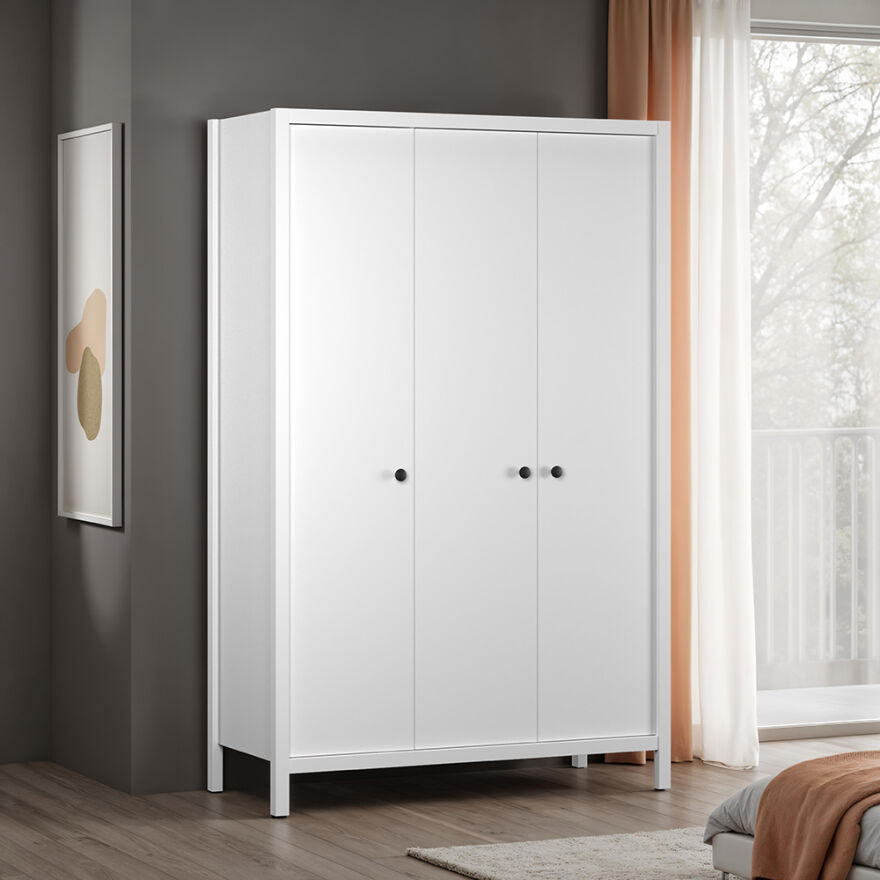 Rustik 3 Kapaklı Gardırop-Mat Beyaz 125x196x54 cm (GxYxD) - 1