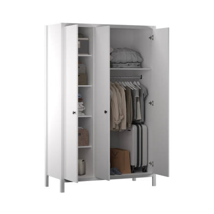 Rustik 3 Kapaklı Gardırop-Mat Beyaz 125x196x54 cm (GxYxD) - 5