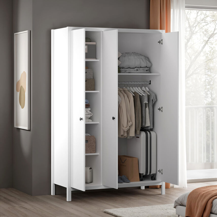 Rustik 3 Kapaklı Gardırop-Mat Beyaz 125x196x54 cm (GxYxD) - 2