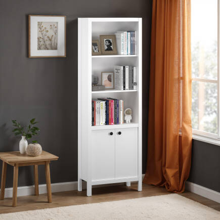 Rustik 5 Raflı Kapaklı Kitaplık-Mat Beyaz 66x196x32 cm (GxYxD) - 1