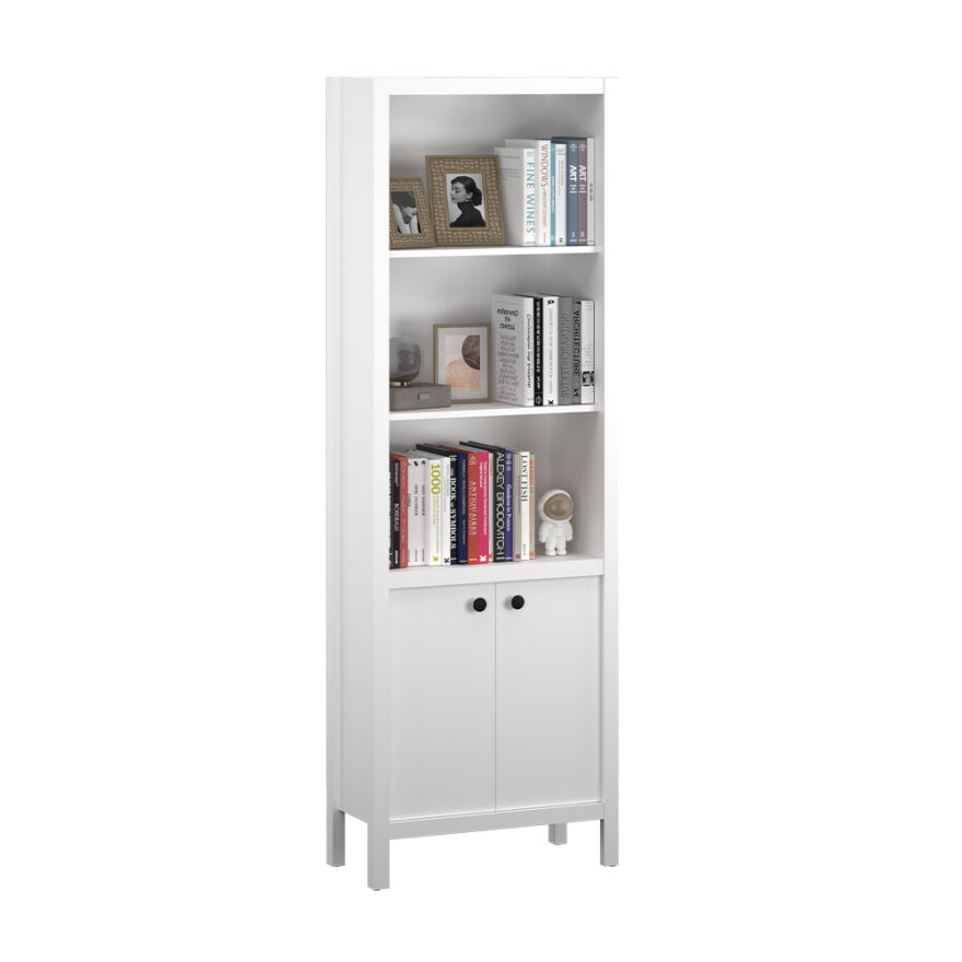 Rustik 5 Raflı Kapaklı Kitaplık-Mat Beyaz 66x196x32 cm (GxYxD) - 3